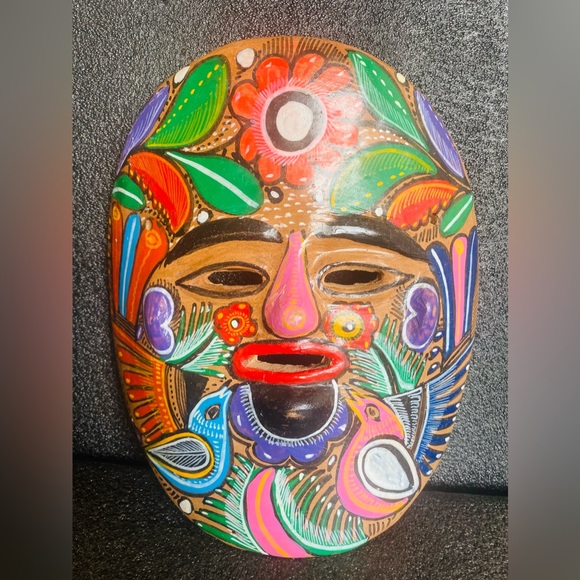 Mexican Folk Art Handmade Art Mexican Folk Art Mask Wall Art Hand Painted Terracotta Colors